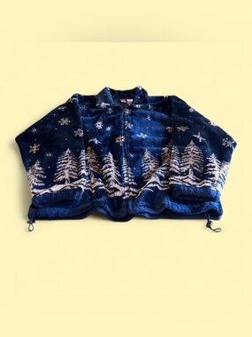 Vintage Mazmania Navy Winter Scenic Fleece Jacket Women’s 2XL USA